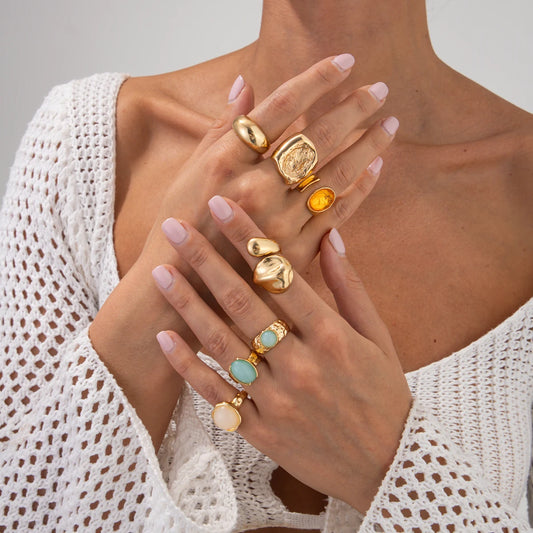 Gold Crystal Ring Set