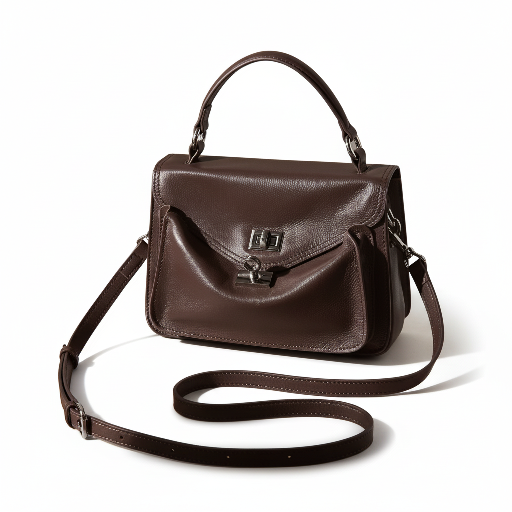 FOXER Genuine Leather Turn-Lock Shoulder Bag