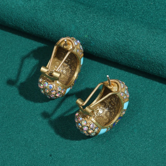 Vintage Luxury Designer Jewelry Enamel Blue Stud Earrings Quality Rhinestone Trend 2025 New Wedding Accessories Party For Woman