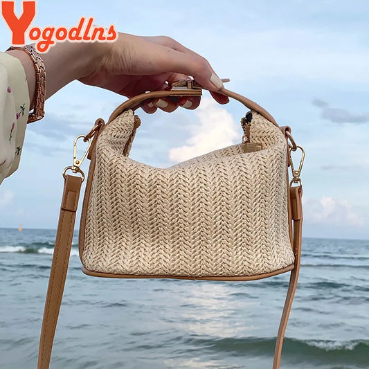 Summer Small Straw Handbag Shoulder Bag Woven Bucket Crossbody