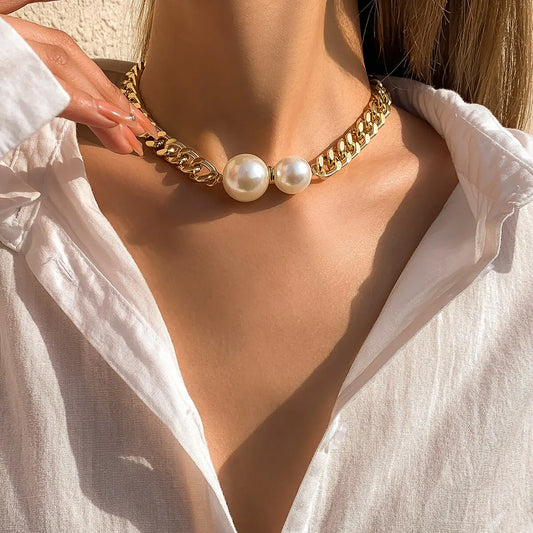 Vintage Pearl Cuban Chain Necklace