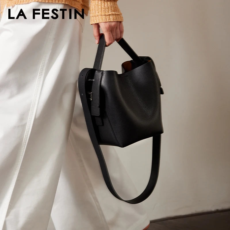 LA FESTIN Leather Bucket Crossbody Bag