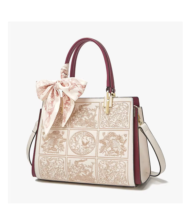 FOXER Embroidered Leather Tote Bag