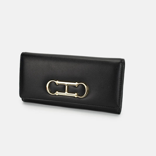 Long Wallet Clutch Purse with Gold Metal Logo Large