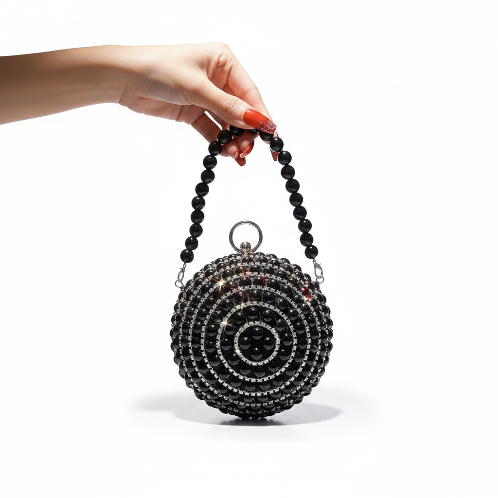 Round Pearl Clutch Purse Handbag Luxury Elegant Evening Bag Ring Handle For Women Bride Bridesmaid Wedding Party Handbag Purses