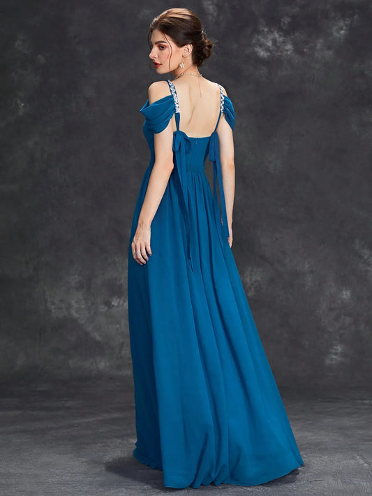 Halter Sequin Pleated Evening Dress