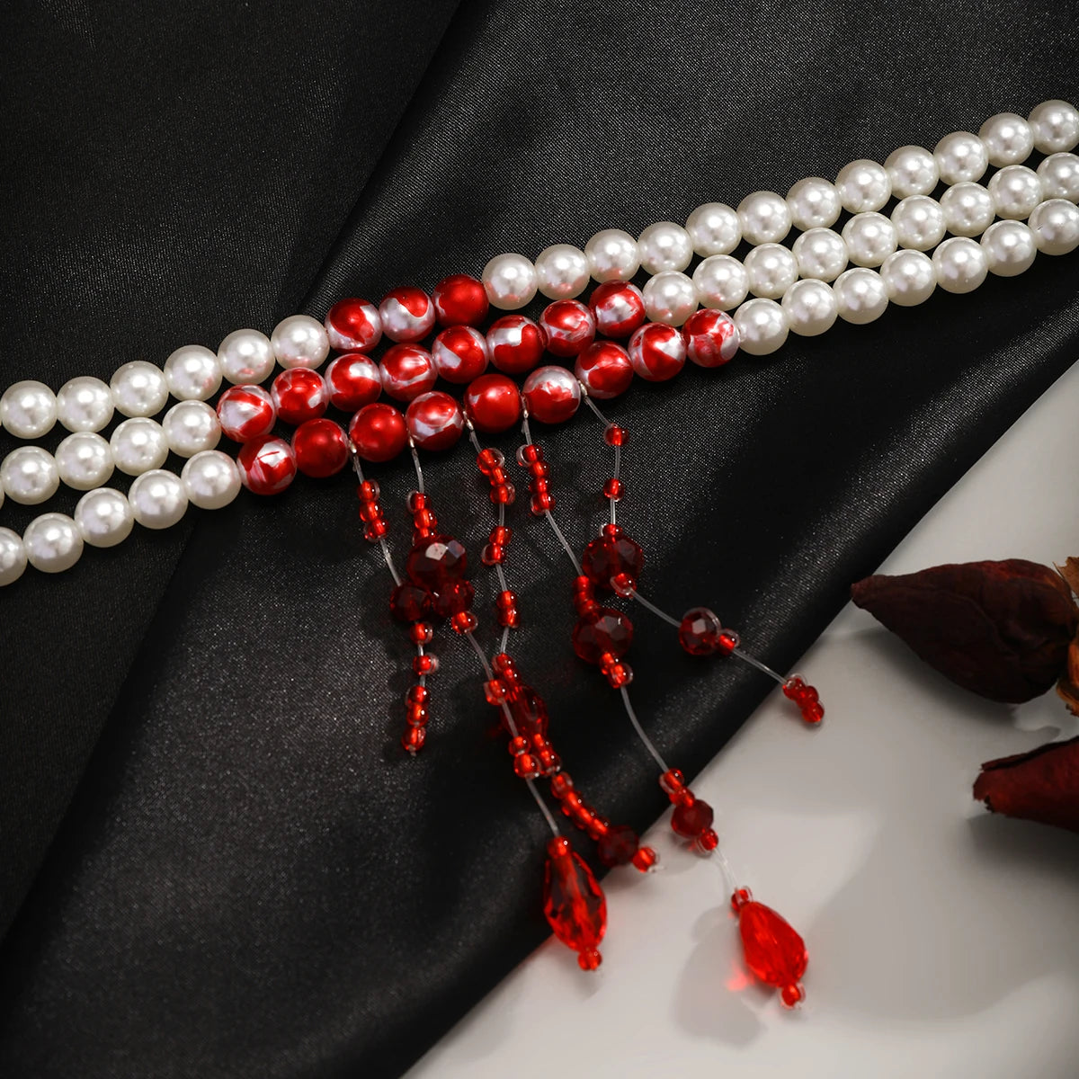 Gothic Red Crystal Tassel Necklace