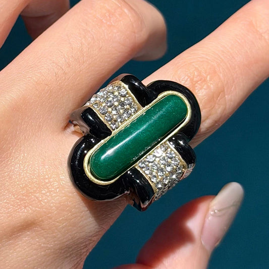 Vintage Green Natural Stone Enamel Ring