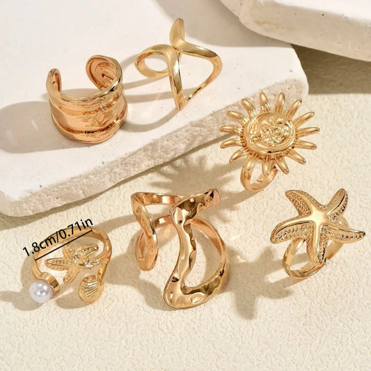 Sun & Starfish Ring Set