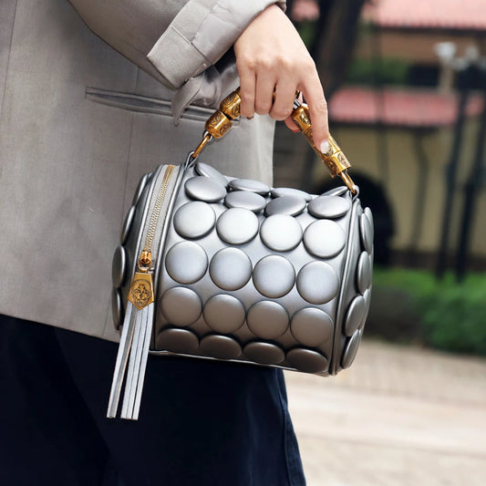 Designer Leather Bucket Shoulder Tote Bag