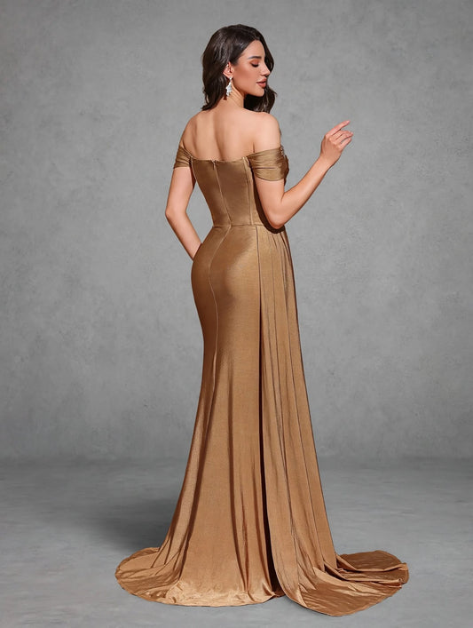 One-Shoulder Rhinestone Slit Dress