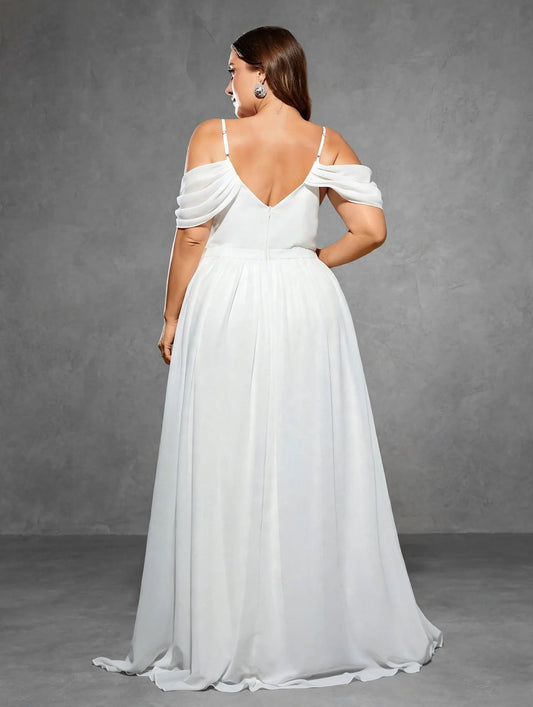 Halter V-Neck Chiffon Wedding Gown