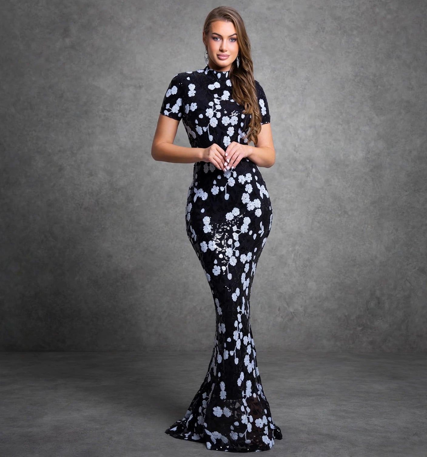 Floral Sequin Bodycon Evening Dress