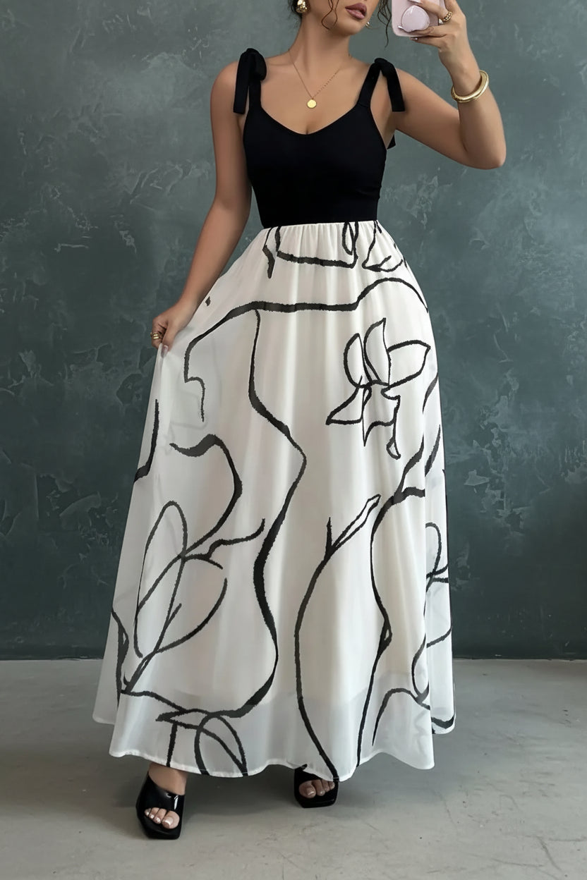Tie Shoulder V - Neck Maxi Dress - Eloria