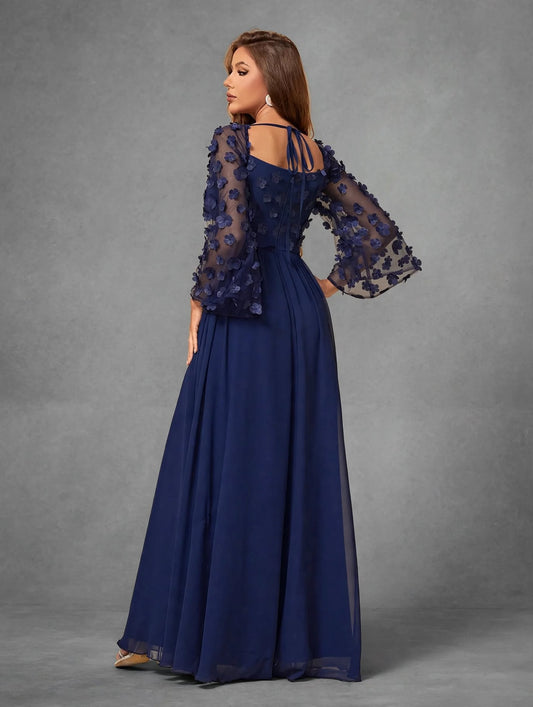 3D Floral Chiffon Evening Gown