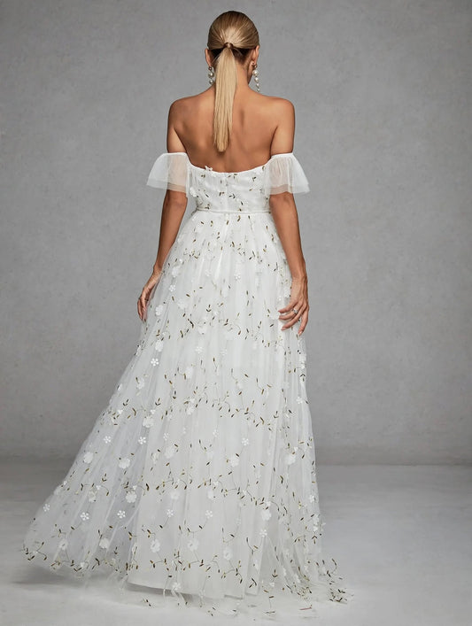 3D Embroidered Lace Evening Gown