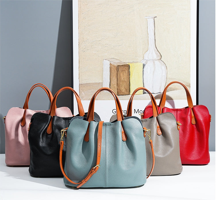 Color Block Leather Tote Bag