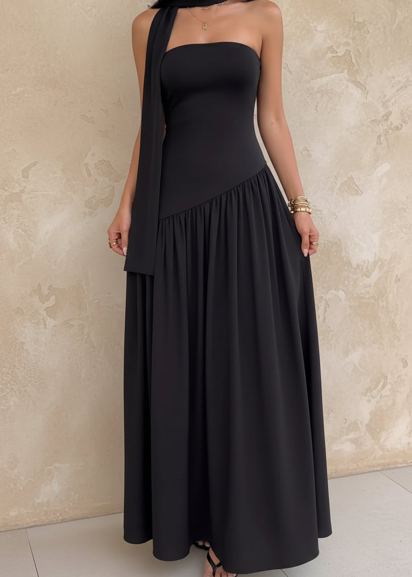 Slit Tube Maxi Dress with Scarf - TrendNest