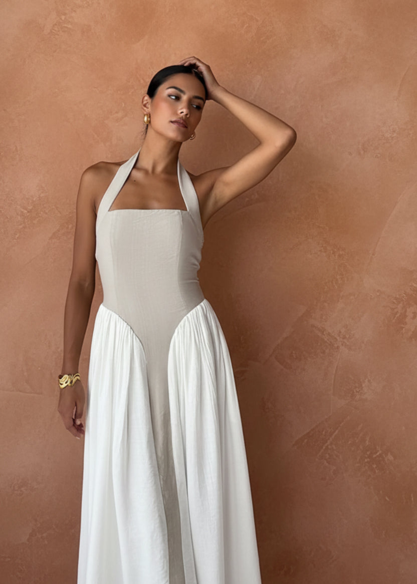Halter Neck Two - Tone Maxi Dress - TrendNest