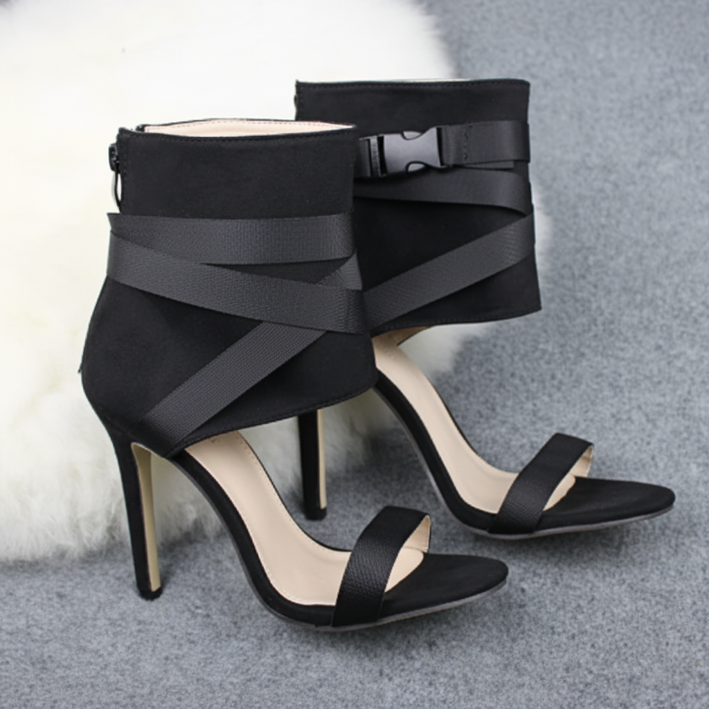Open Toe Woven Buckle Stiletto Heels