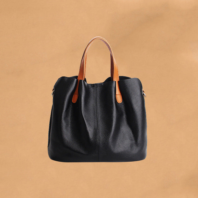 Color Block Leather Tote Bag