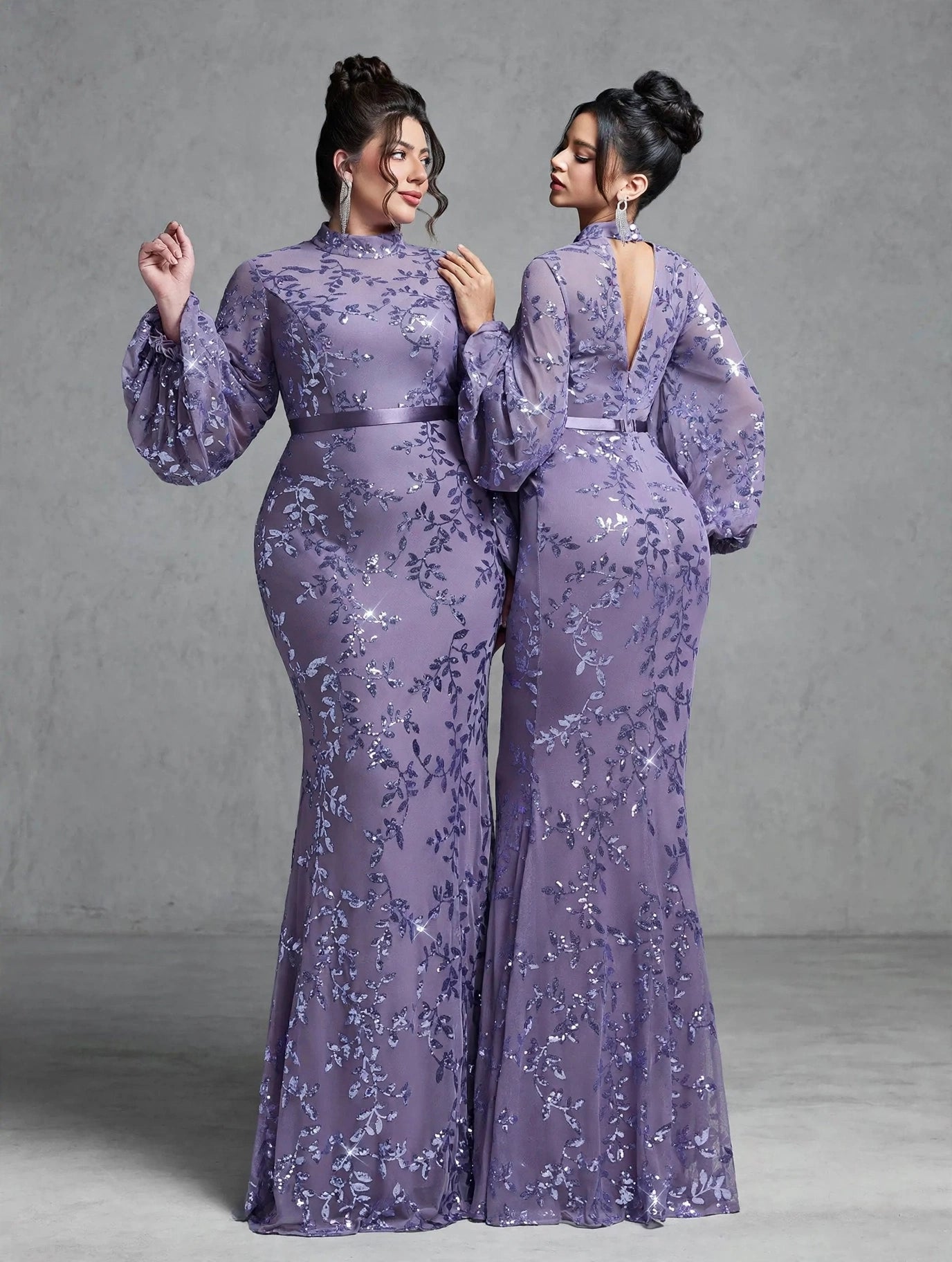 Stand-up Collar,Sequin,Noble,Large Size Evening Gown