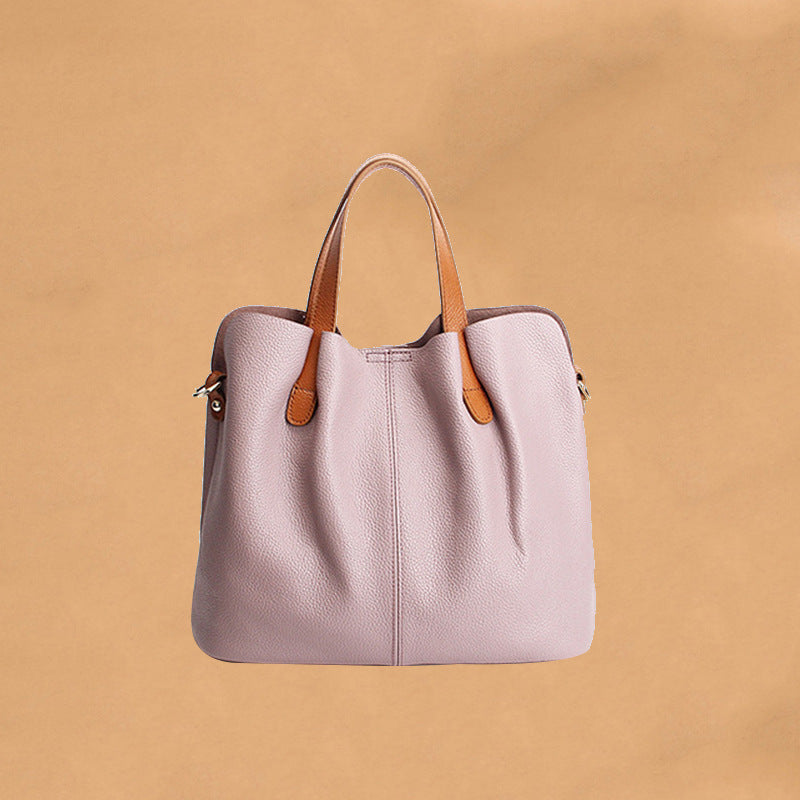 Color Block Leather Tote Bag
