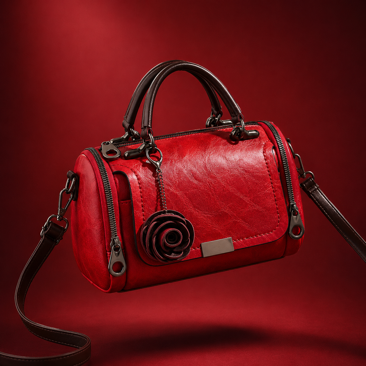 Flower Charm Boston Handbag