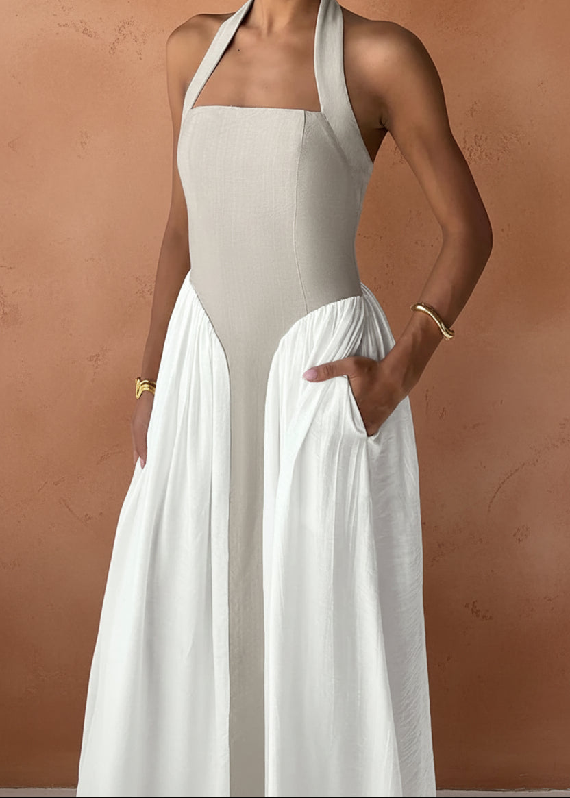 Halter Neck Two - Tone Maxi Dress - TrendNest