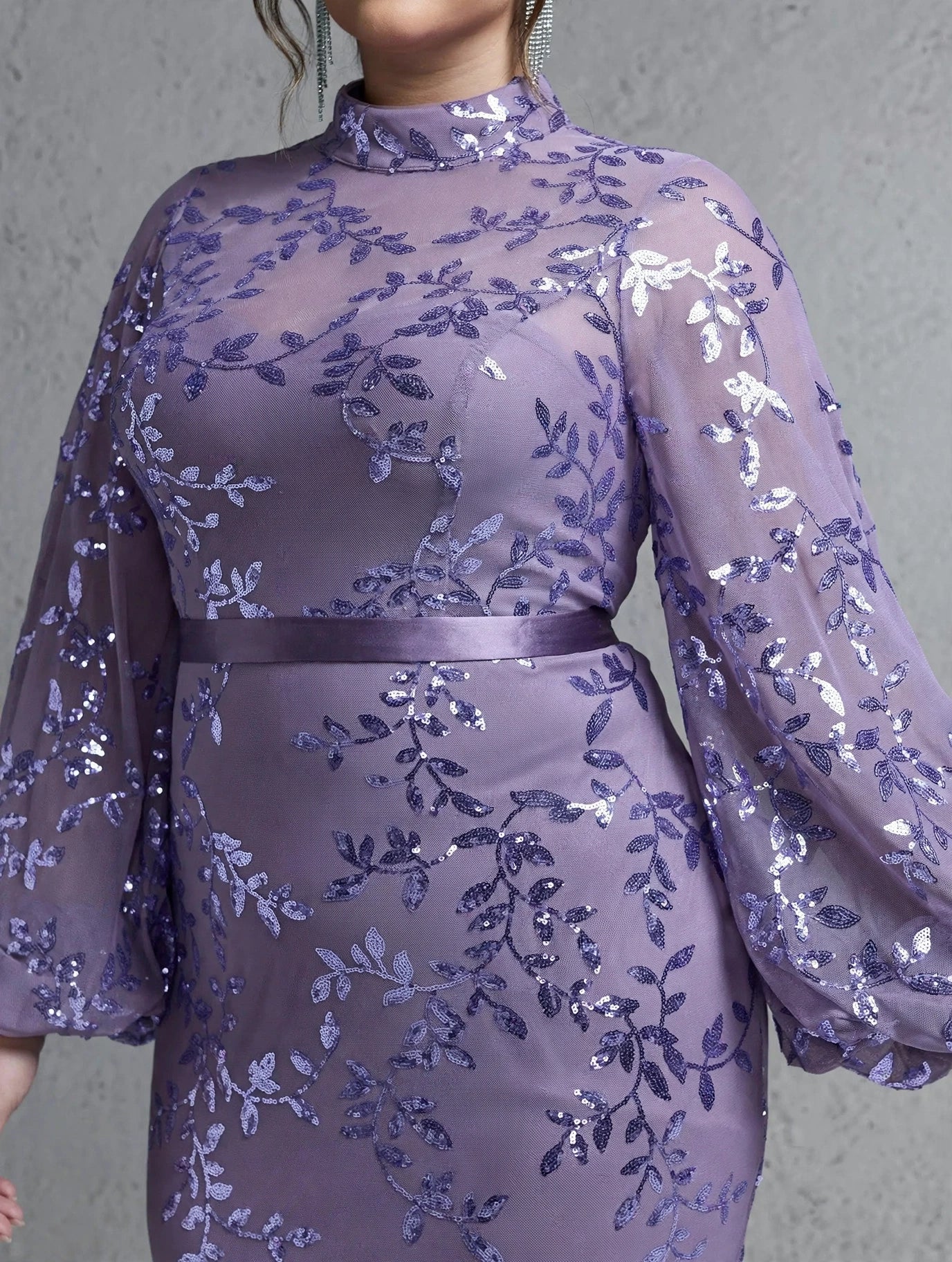 Stand-up Collar,Sequin,Noble,Large Size Evening Gown
