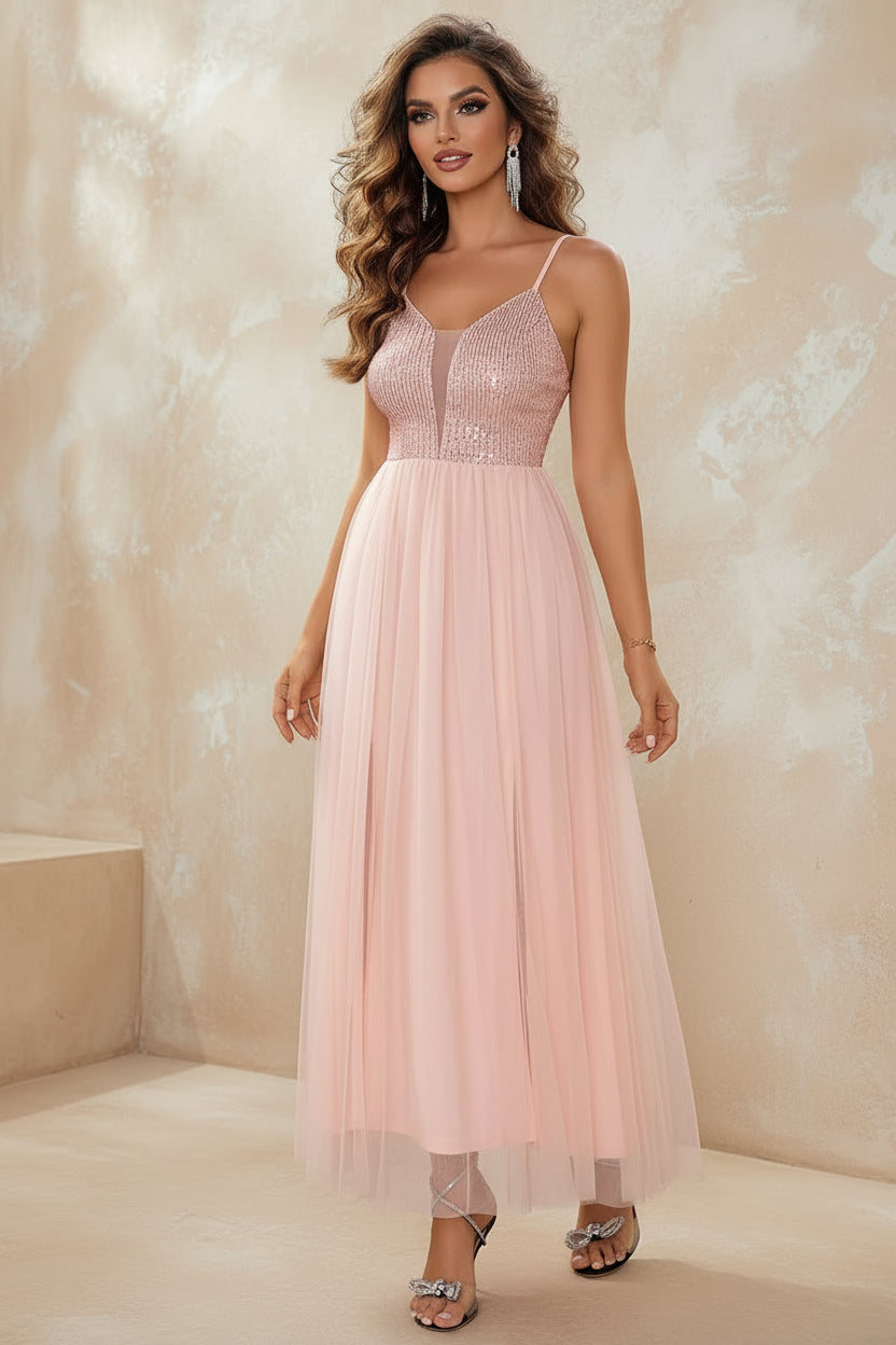 Spaghetti Strap Slit Mesh Dress - TrendNest