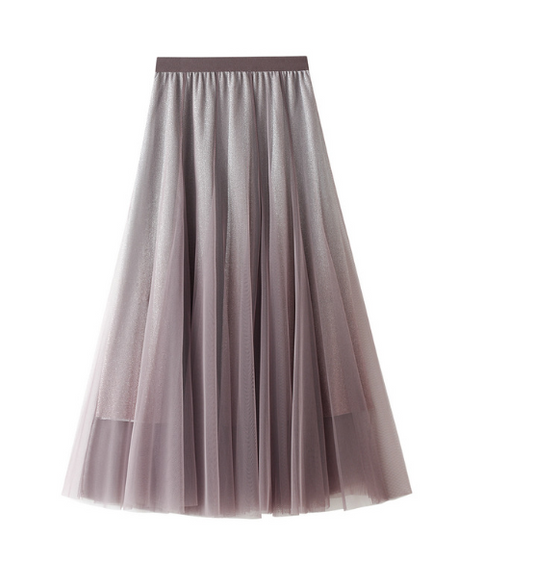 High-Waisted Gradient Tulle Pleated Skirt for Women