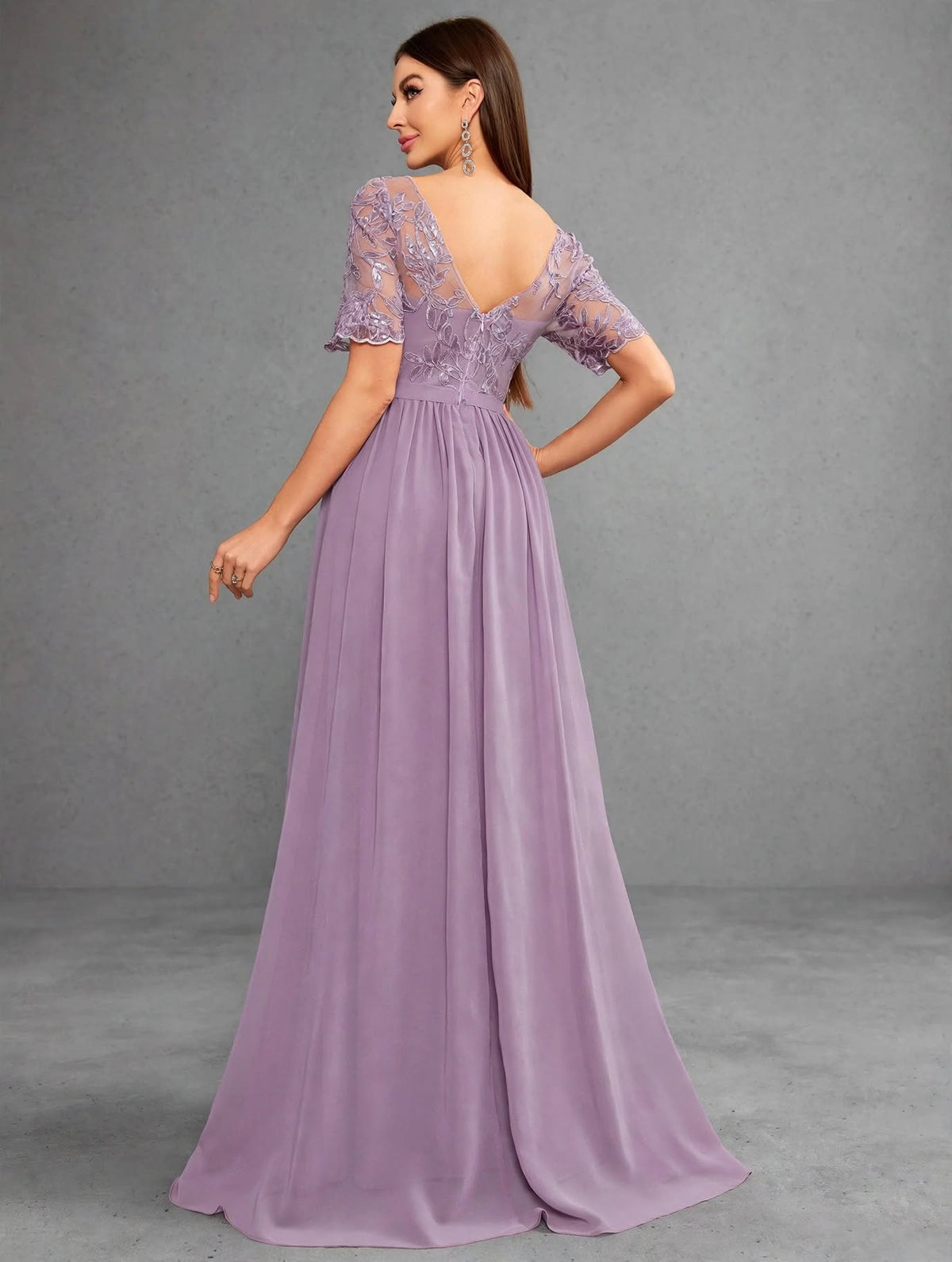 V-Neck Lace Chiffon Evening Dress