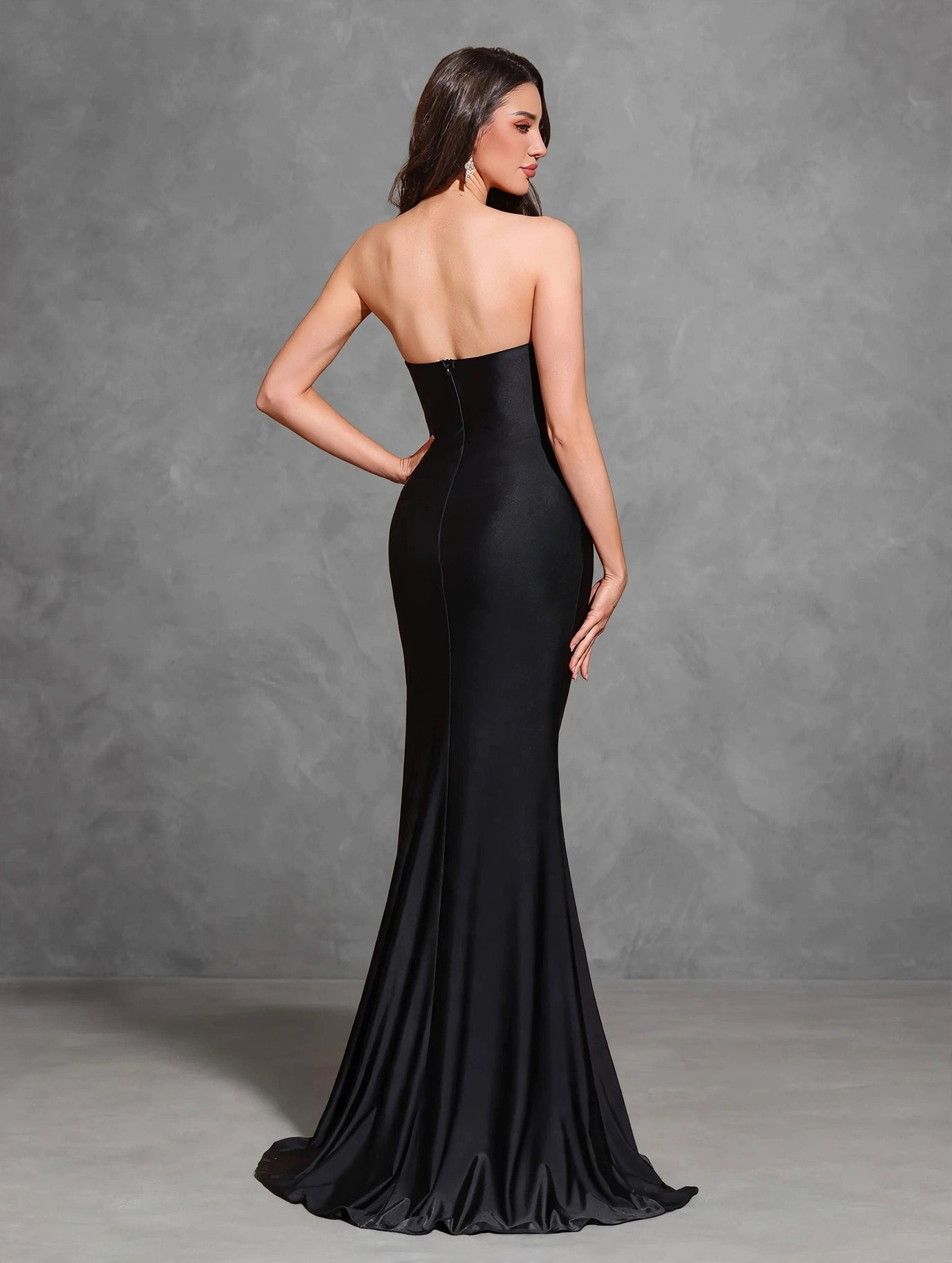 Satin Hip-length Slit Floor-length Gown, Elegant and Chic Dress