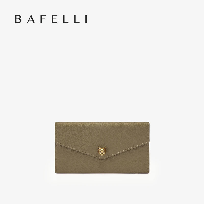 BAFELLI Designer Cat Head Genuine Leather Long Wallet for Women with Multi-card Slots