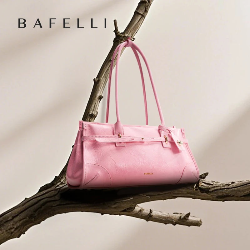 BAFELLI Pink Saffiano Leather Crossbody Bag