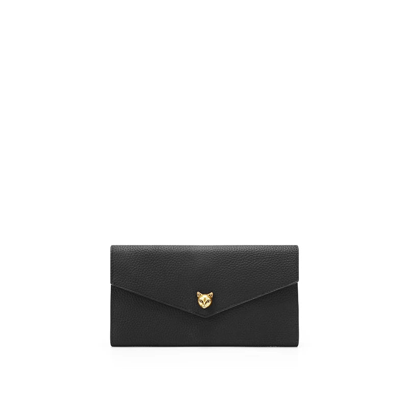 BAFELLI Designer Cat Head Genuine Leather Long Wallet for Women with Multi-card Slots