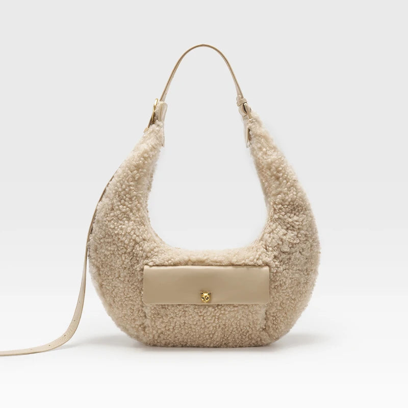 Minimalist Wool Crescent Crossbody Bag