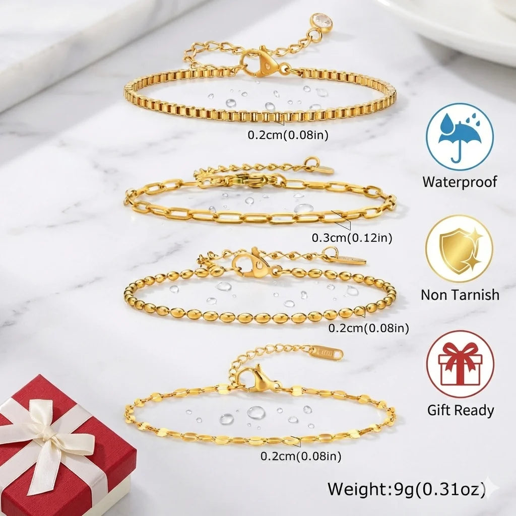 Non Tarnish Stainless Steel Bracelet Gold Plated Stackable, Thin