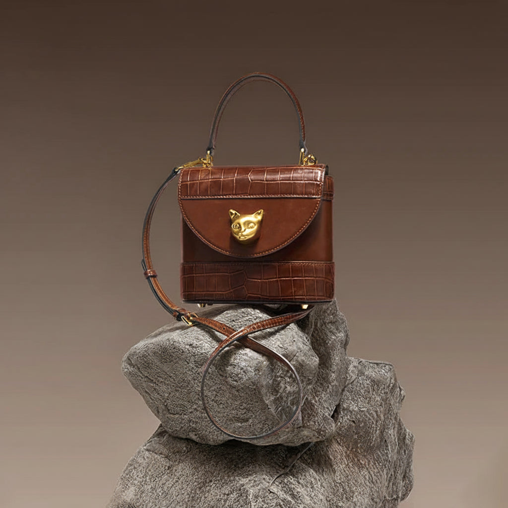 BAFELLI Crocodile Grain Cat Bucket Bag