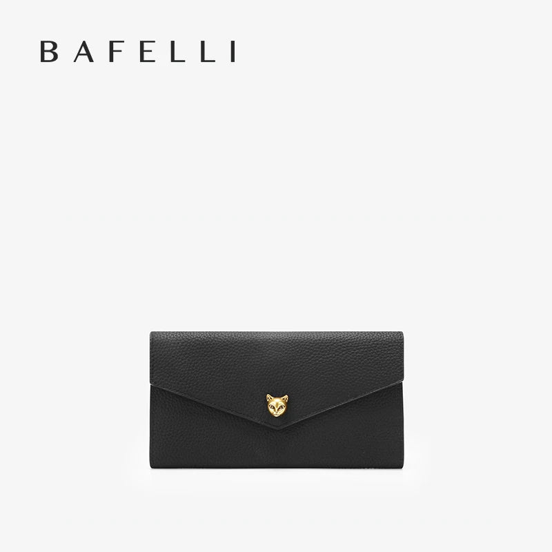 BAFELLI Designer Cat Head Genuine Leather Long Wallet for Women with Multi-card Slots