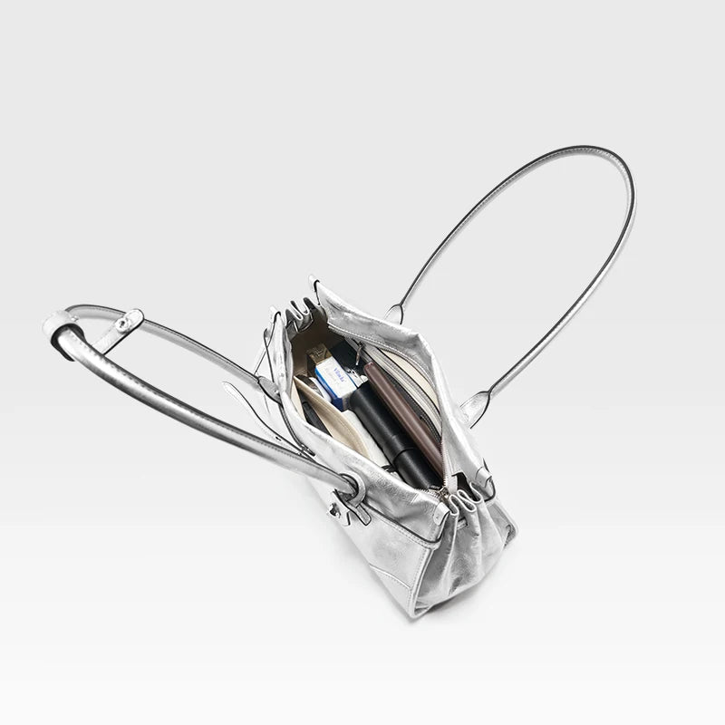 Silver Leather Moto Crossbody