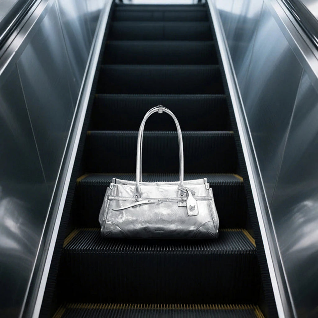 Silver Leather Moto Crossbody