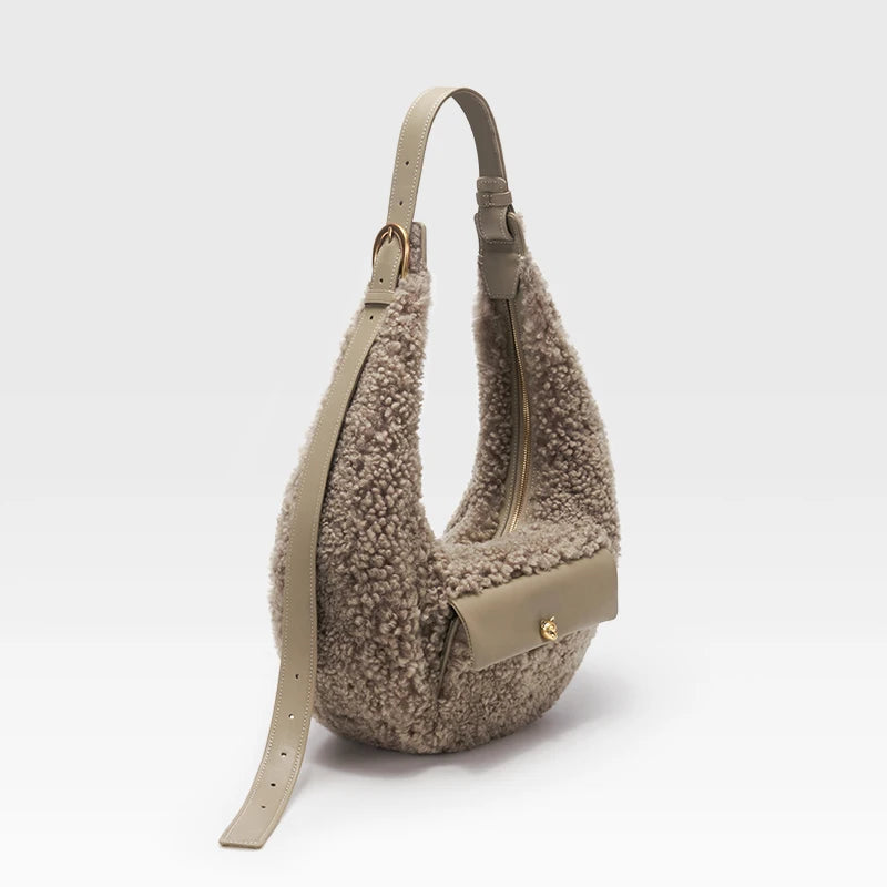 Minimalist Wool Crescent Crossbody Bag