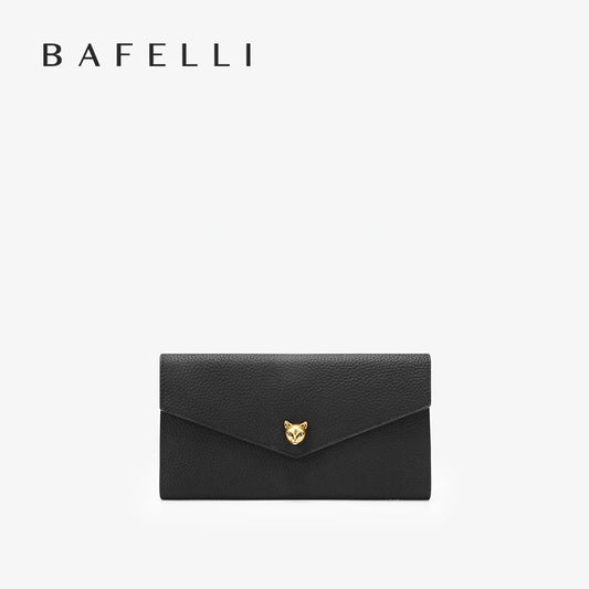 BAFELLI Designer Cat Head Genuine Leather Long Wallet for Women with Multi-card Slots