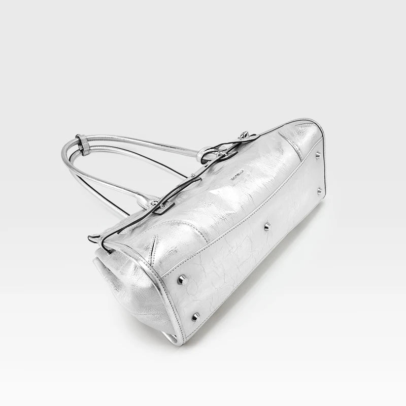 Silver Leather Moto Crossbody