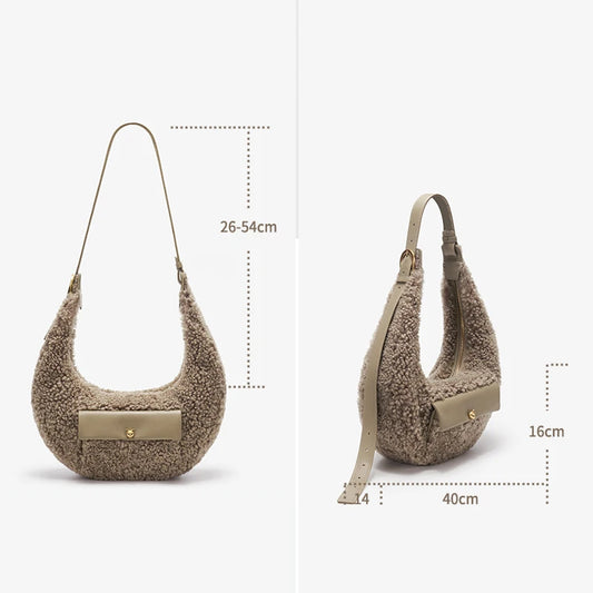 Minimalist Wool Crescent Crossbody Bag