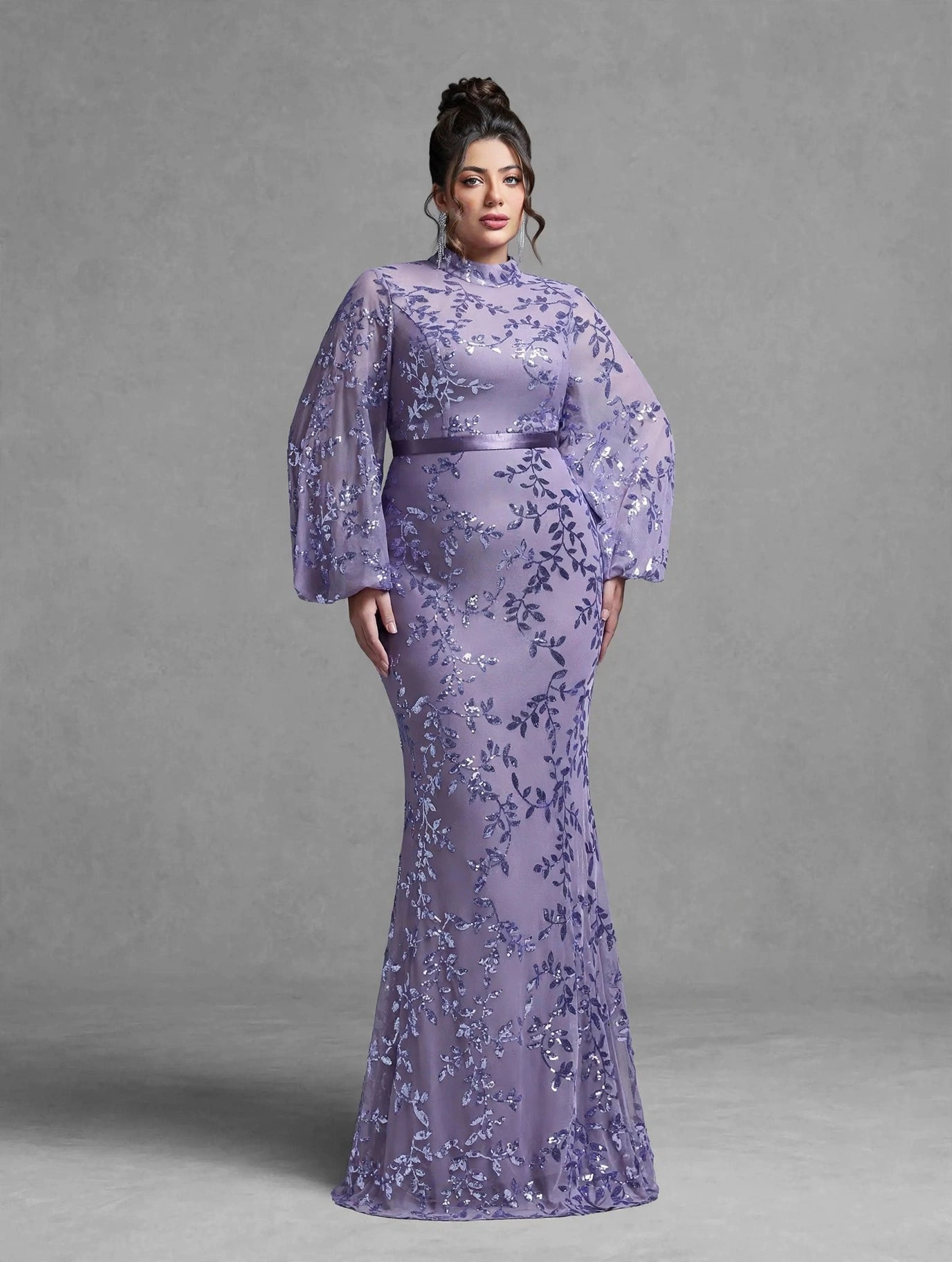 Stand-up Collar,Sequin,Noble,Large Size Evening Gown