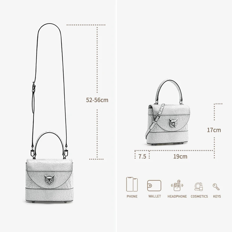 BAFELLI Cat Head Cracked Leather Crossbody Bag