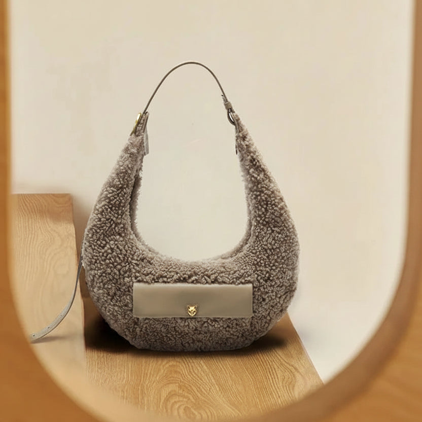 Minimalist Wool Crescent Crossbody Bag